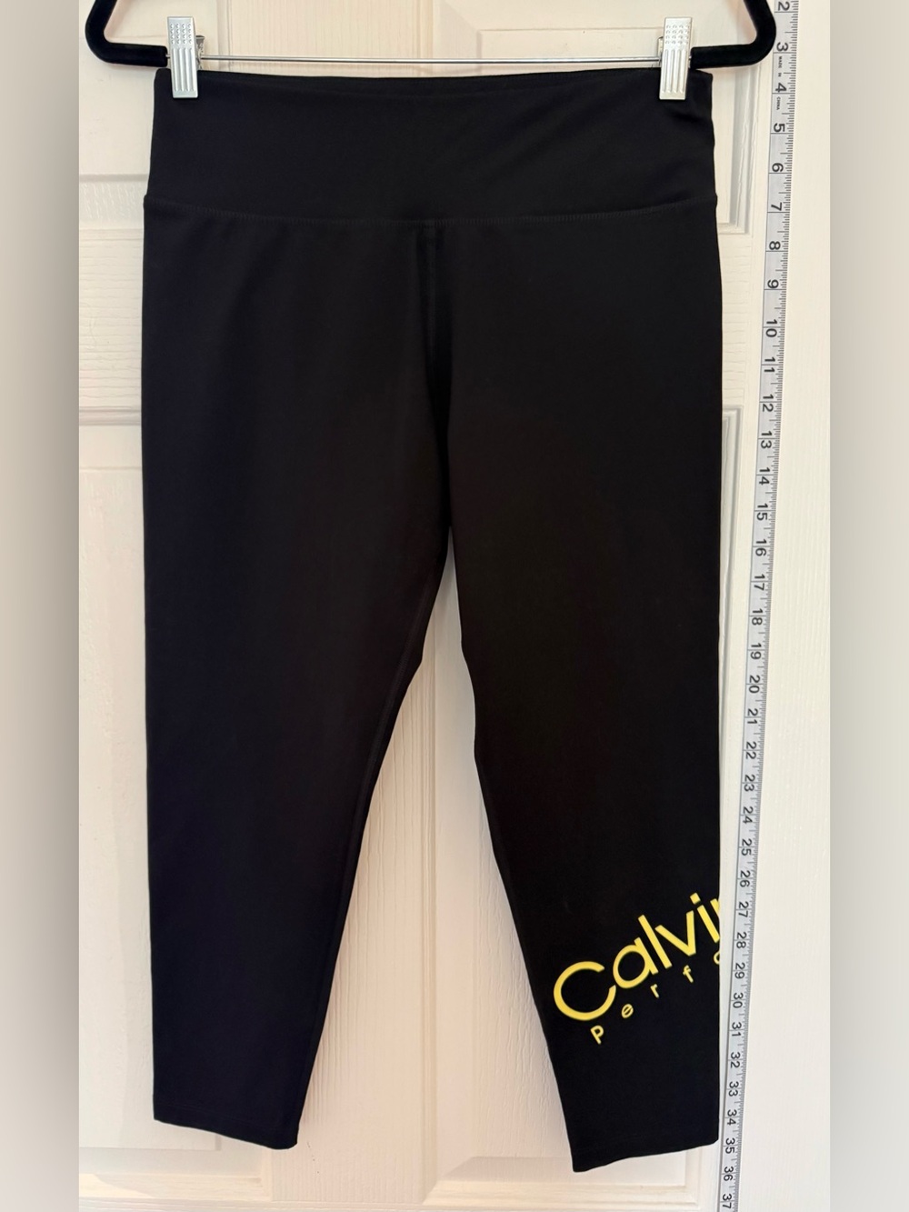 Calvin Klein Performance Capri Yoga Pants Black with Yellow Logo